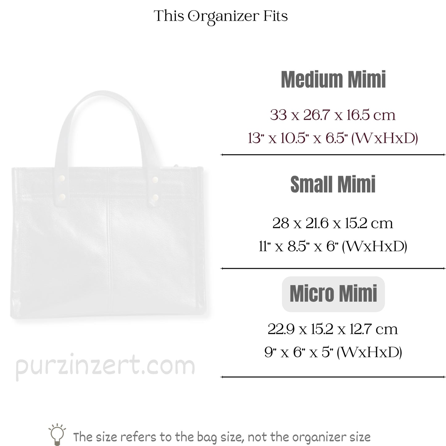 Bag Insert for (Parker Thatch, Micro Mimi) Organizer of Felt Fabric