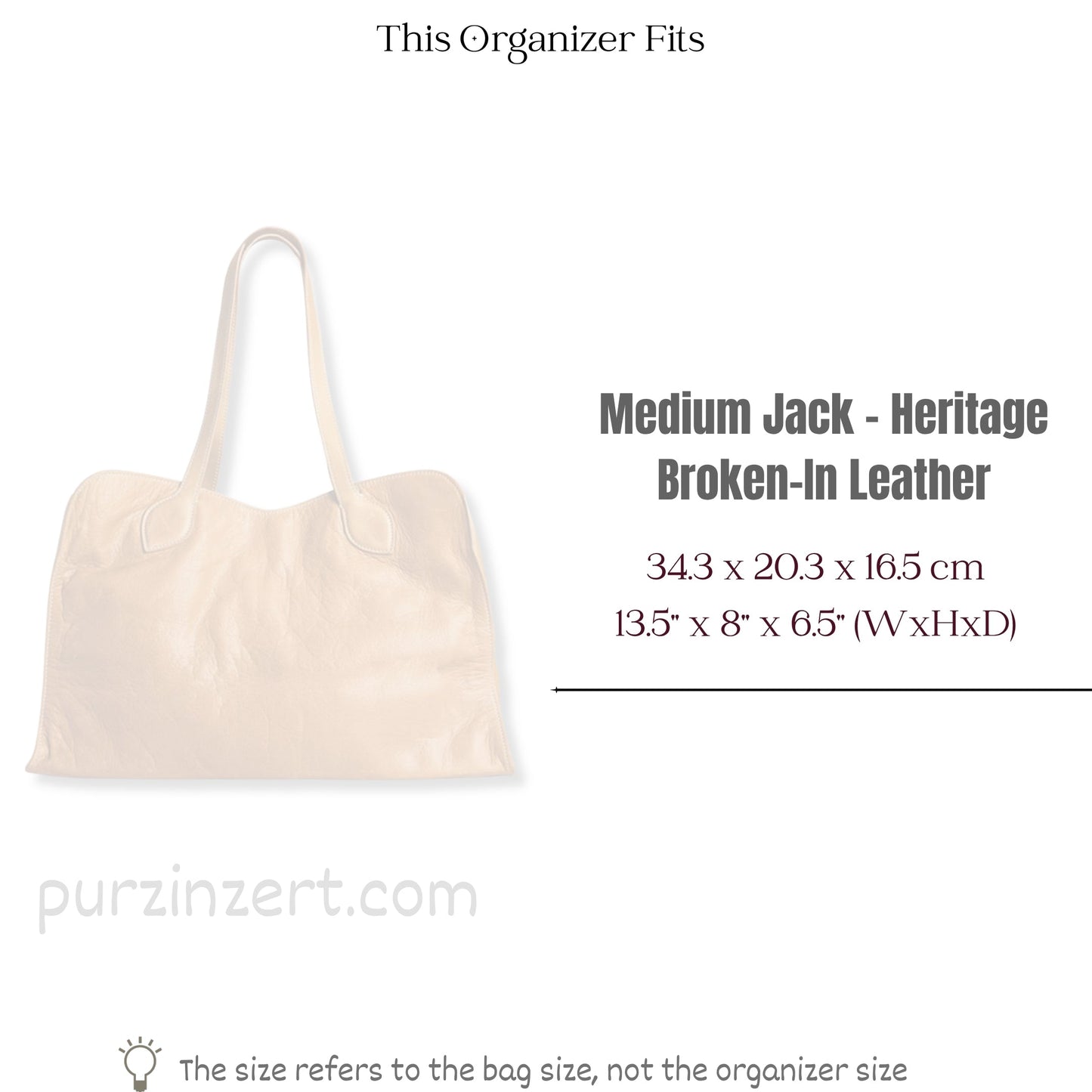 Bag Insert for (Parker Thatch, Medium Jack - Heritage Broken-In Leather) Organizer of Silk Fabric