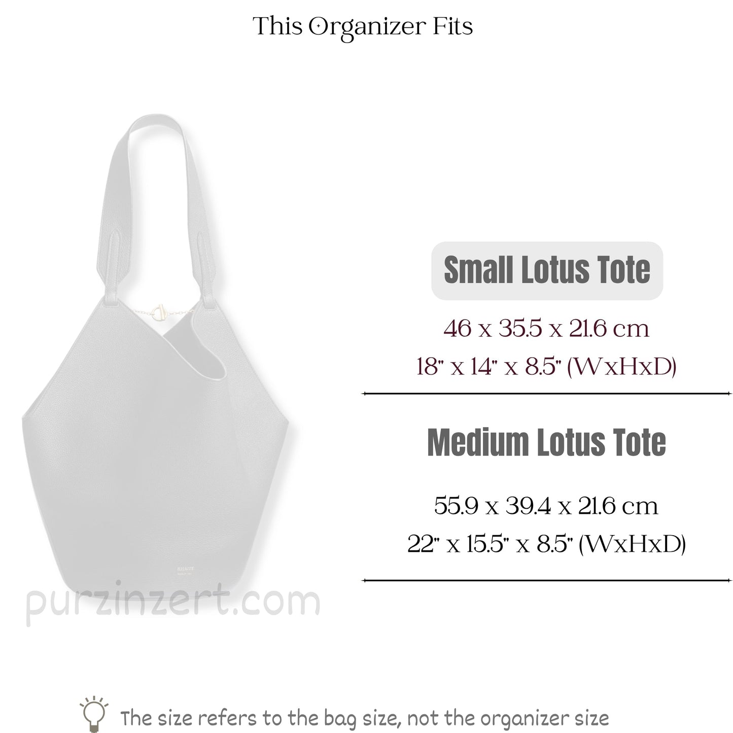 Bag Insert for (Khaite, Small Lotus Tote) Organizer of Silk Fabric