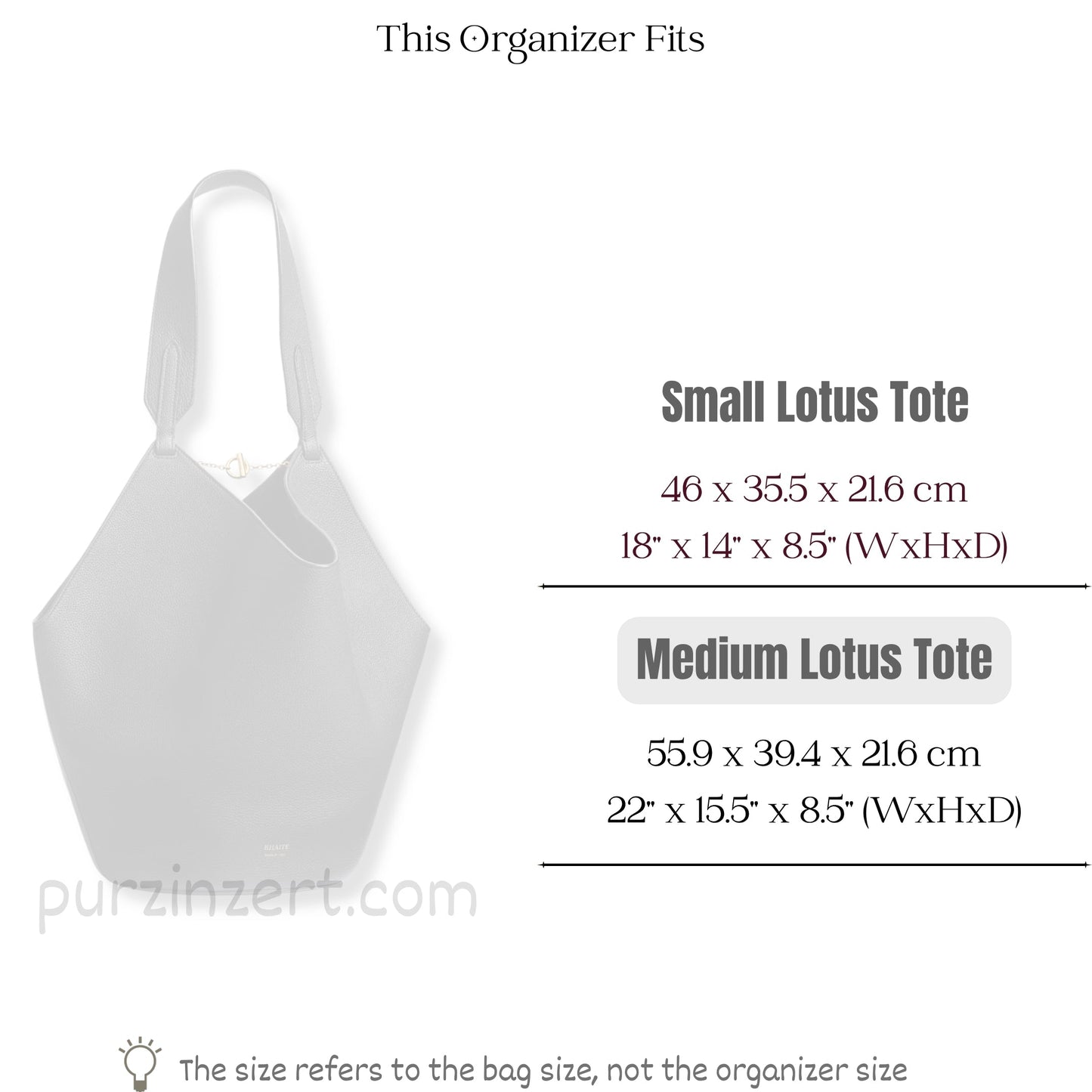 Bag Insert for (Khaite, Medium Lotus Tote) Organizer of Silk Fabric