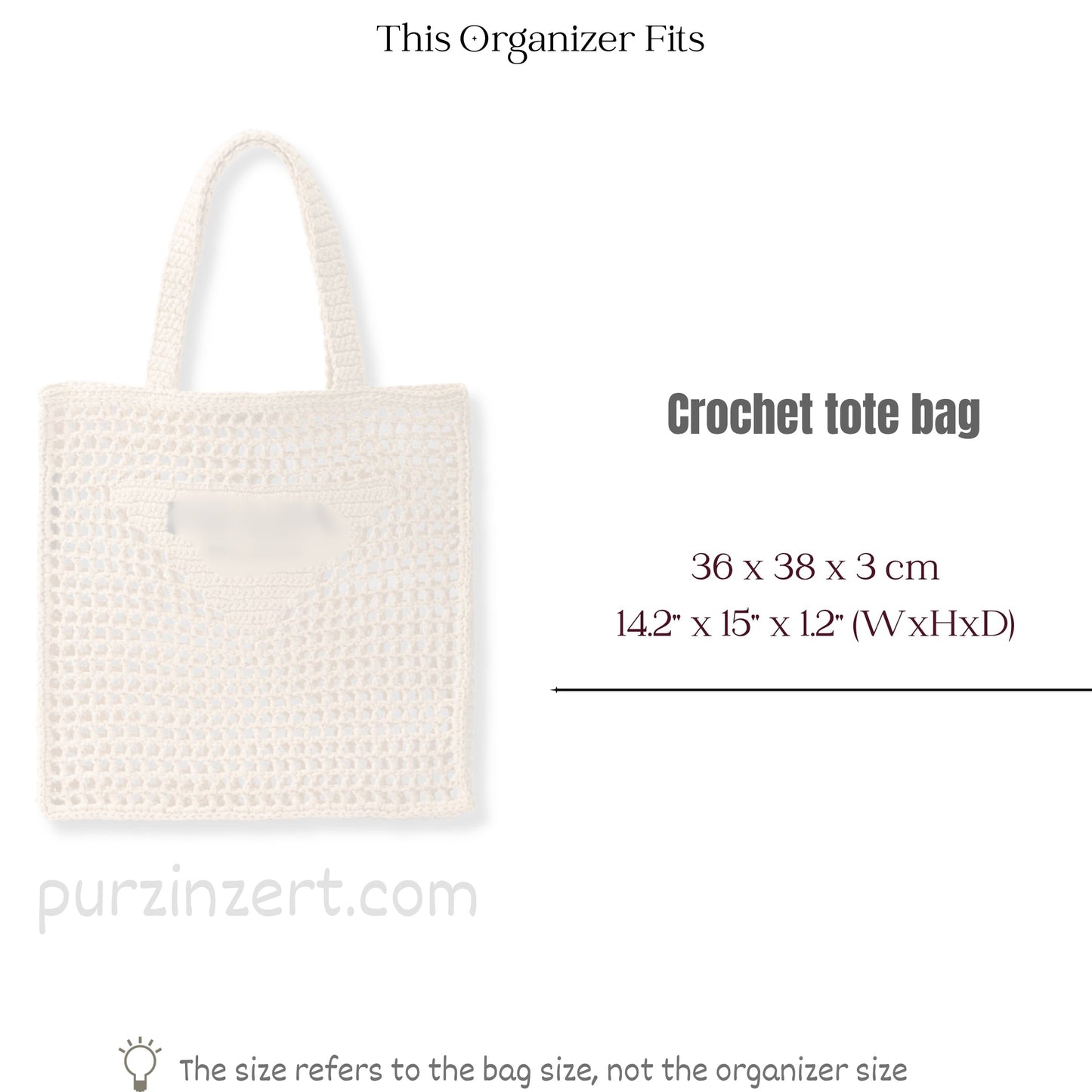 Bag Insert for (Prada, Medium Crochet tote bag) Organizer of Silk Fabric