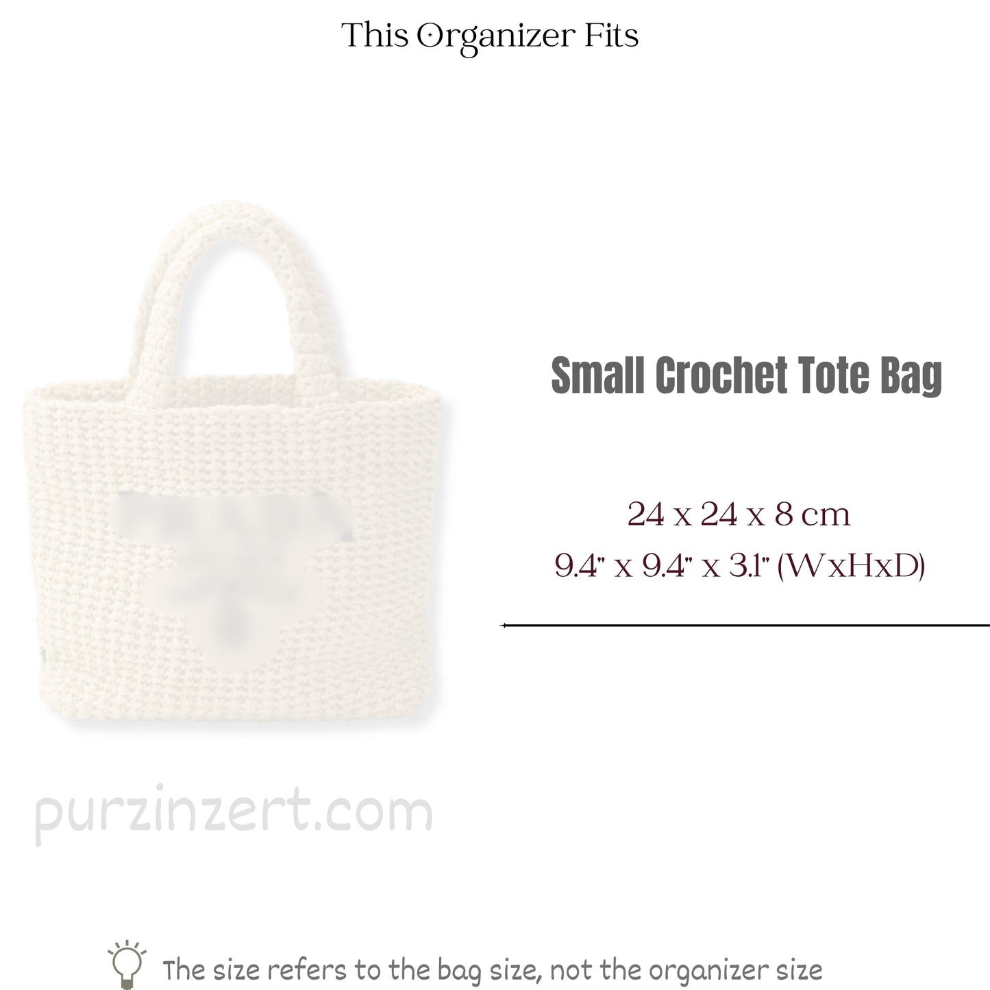 Bag Insert for (Prada, Small Crochet tote bag) Organizer of Silk Fabric