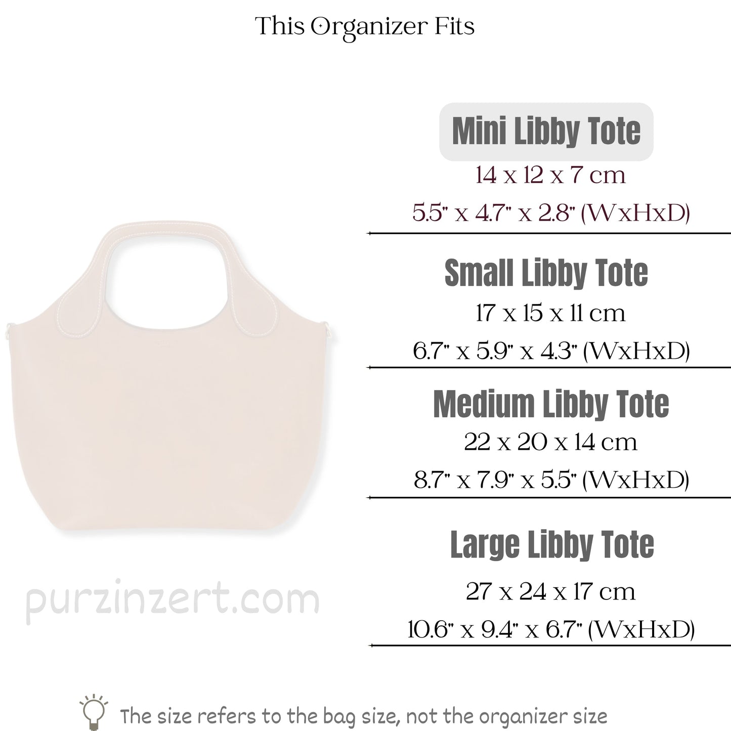 Bag Insert for (Peter Nitz, Mini Libby Tote in Arosa Calf) Organizer of Silk Fabric