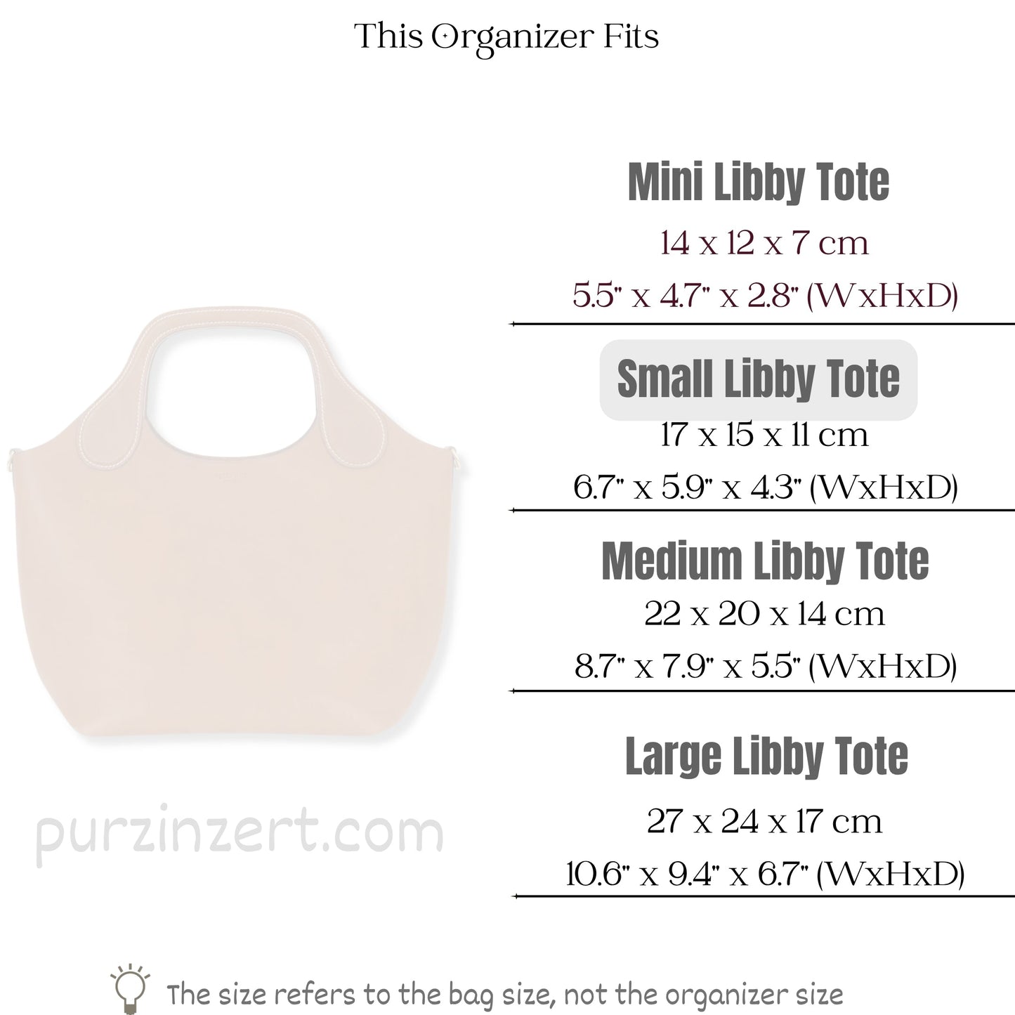 Bag Insert for (Peter Nitz, Small Libby Tote in Arosa Calf) Organizer of Nylon Fabric