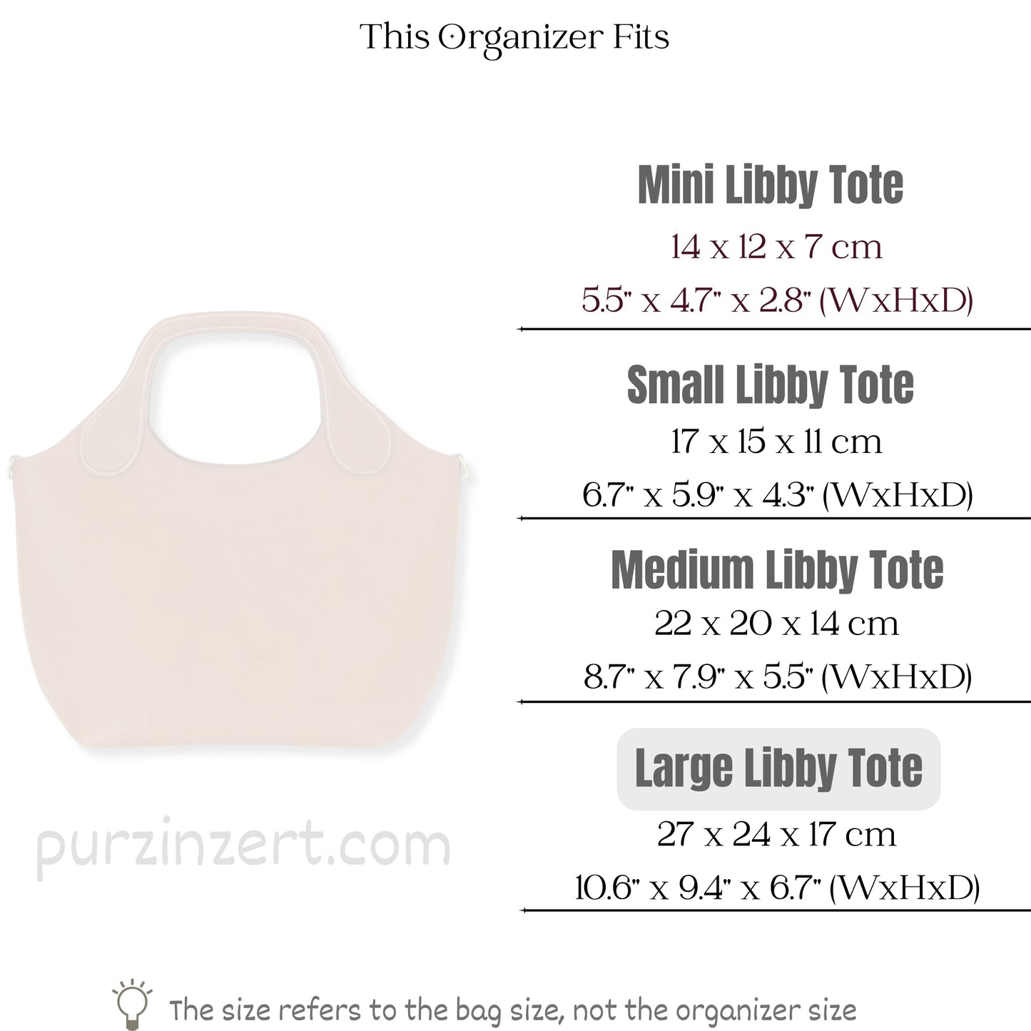 Bag Insert for (Peter Nitz, Large Libby Tote in Arosa Calf) Organizer of Nylon Fabric