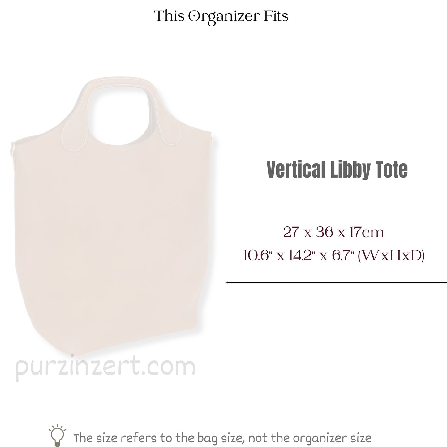 Bag Insert for (Peter Nitz, Vertical Libby Tote in Arosa Calf) Organizer of Nylon Fabric