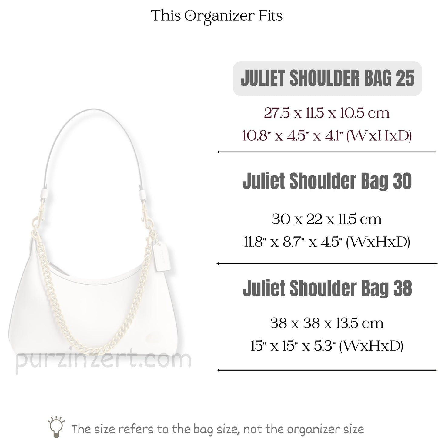 Bag Insert for (Coach, Juliet Shoulder Bag 25) Organizer of Felt Fabric