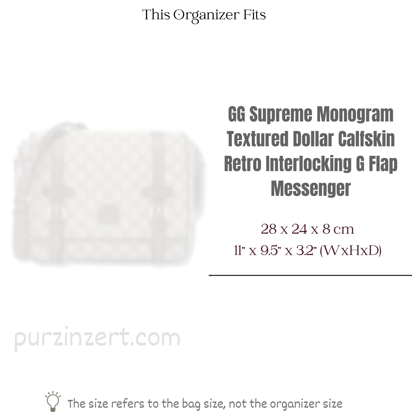 Bag Insert for (Gucci, GG Supreme Monogram Textured Dollar Calfskin Retro Interlocking G Flap Messenger) Organizer of Felt Fabric