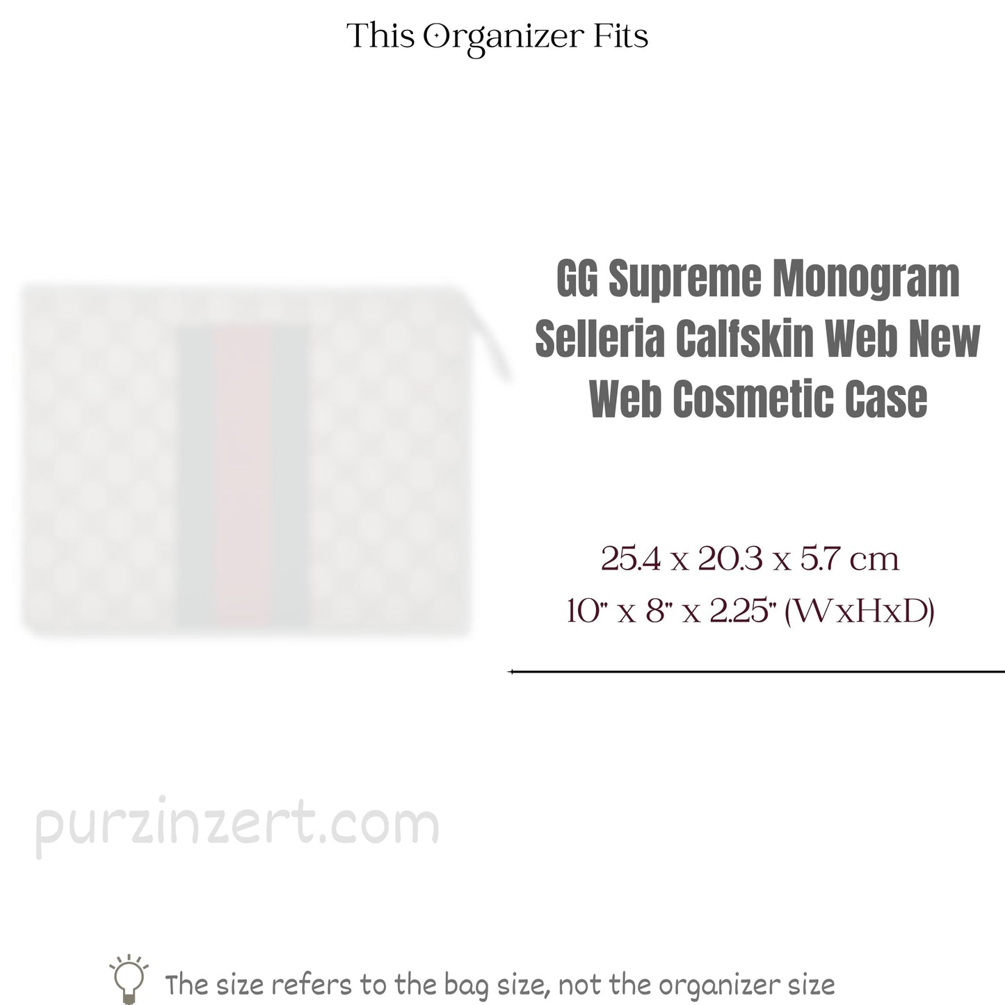 Bag Insert for (Gucci, GG Supreme Monogram Selleria Calfskin Web New Web Cosmetic Case) Organizer of Felt Fabric