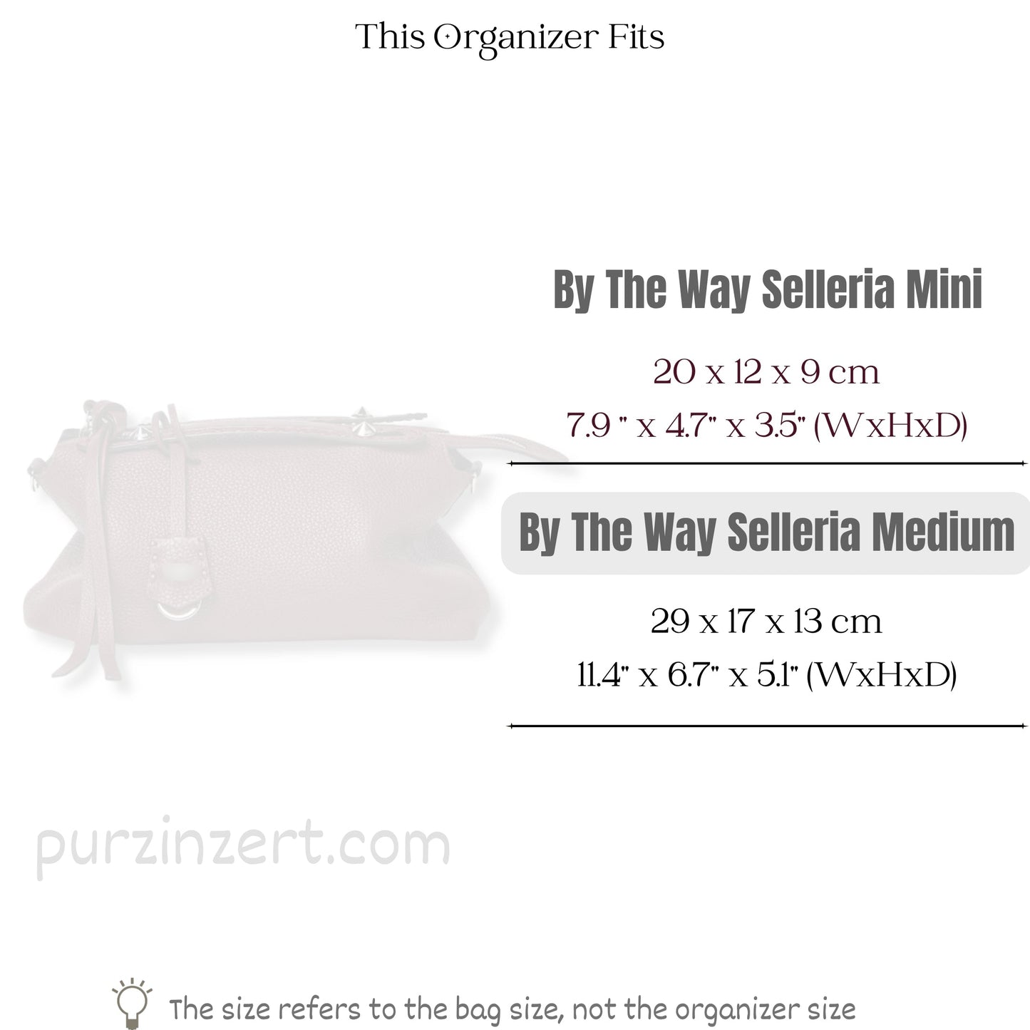 Bag Insert for (Fendi, By The Way Selleria Medium) Organizer of Felt Fabric