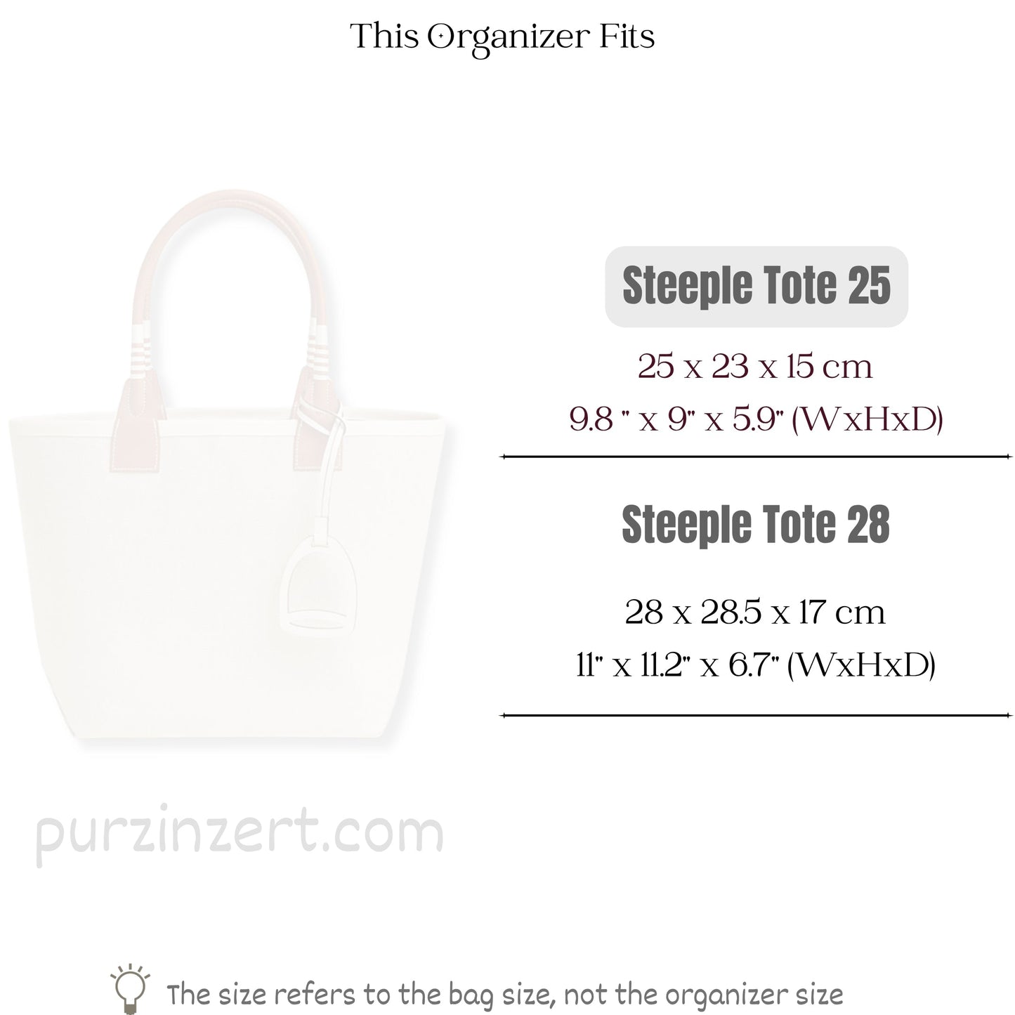 Bag Insert for (Hermes, Steeple Tote 25) Organizer of Nylon Fabric