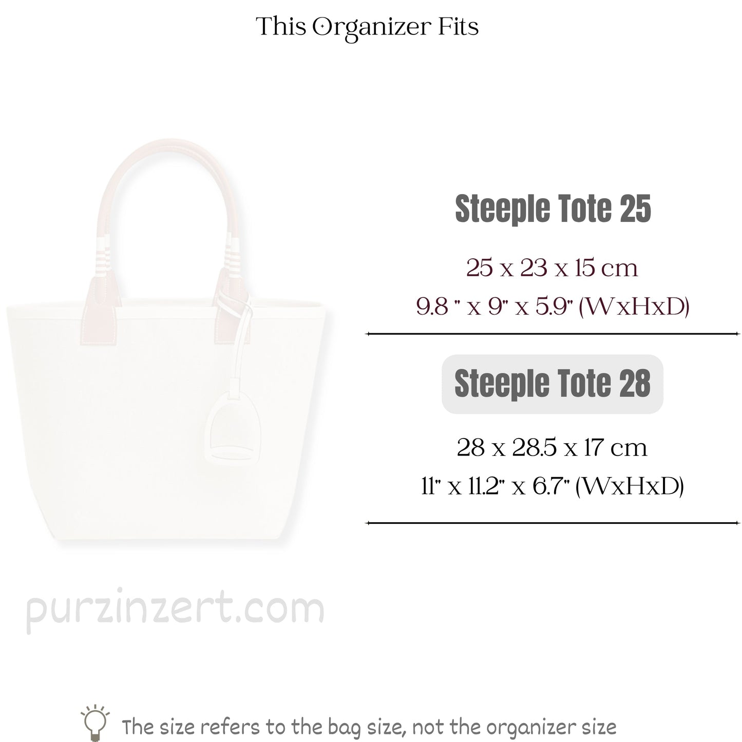 Bag Insert for (Hermes, Steeple Tote 28) Organizer of Felt Fabric