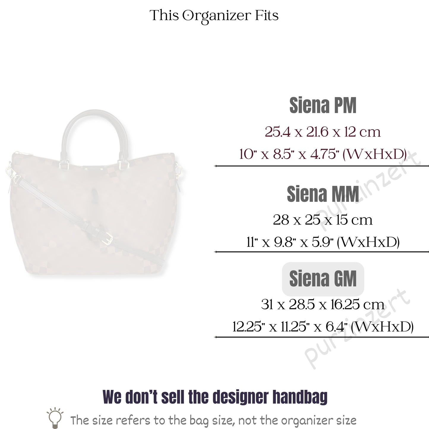 Bag Insert for (LV, Siena GM (Large)) Organizer of Felt Fabric