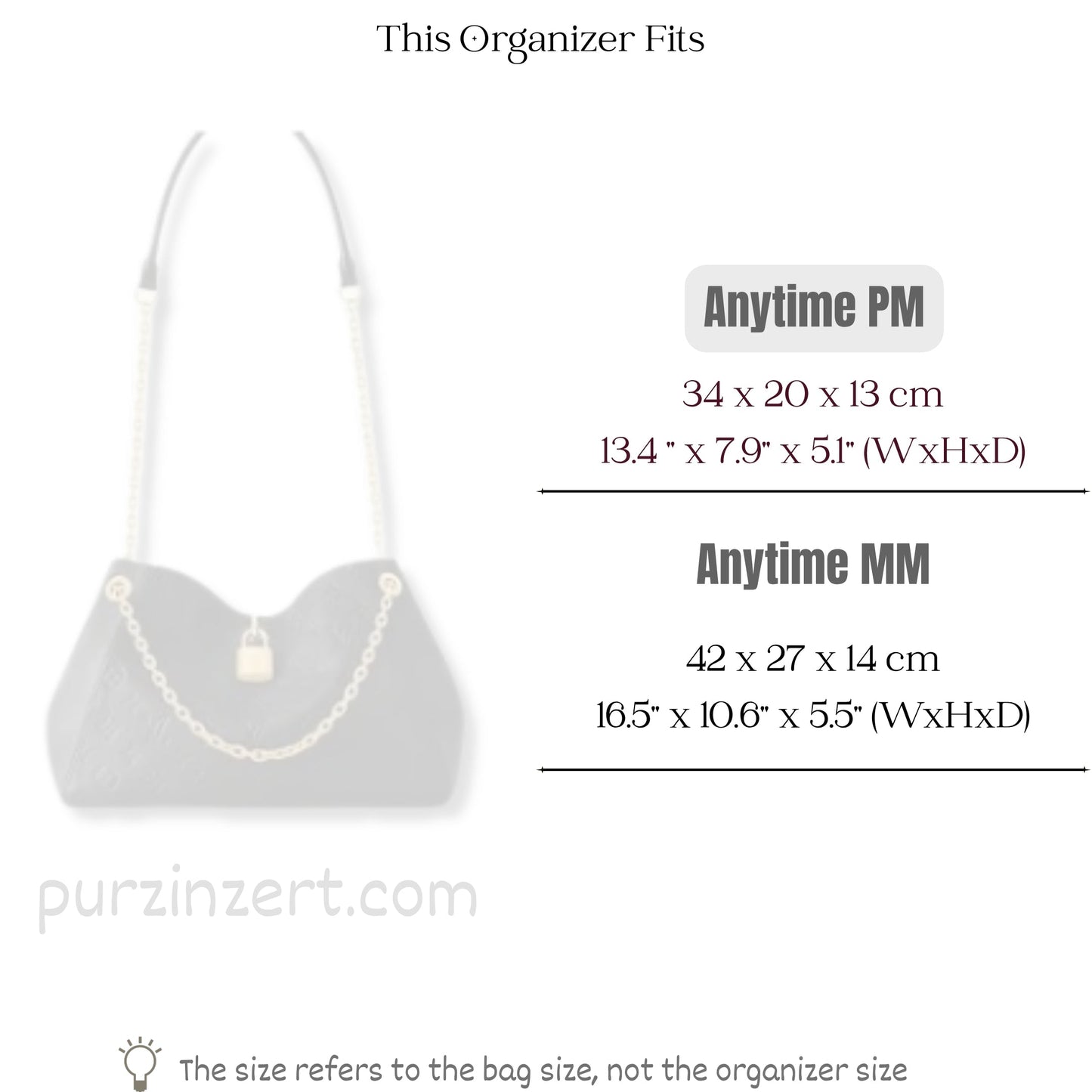 Bag Insert for (LV, Anytime PM) Organizer of Silk Fabric