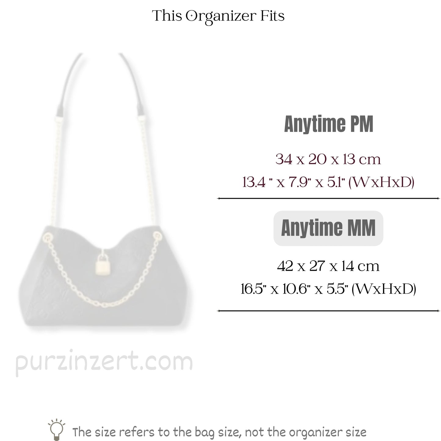 Bag Insert for (LV, Anytime MM) Organizer of Silk Fabric