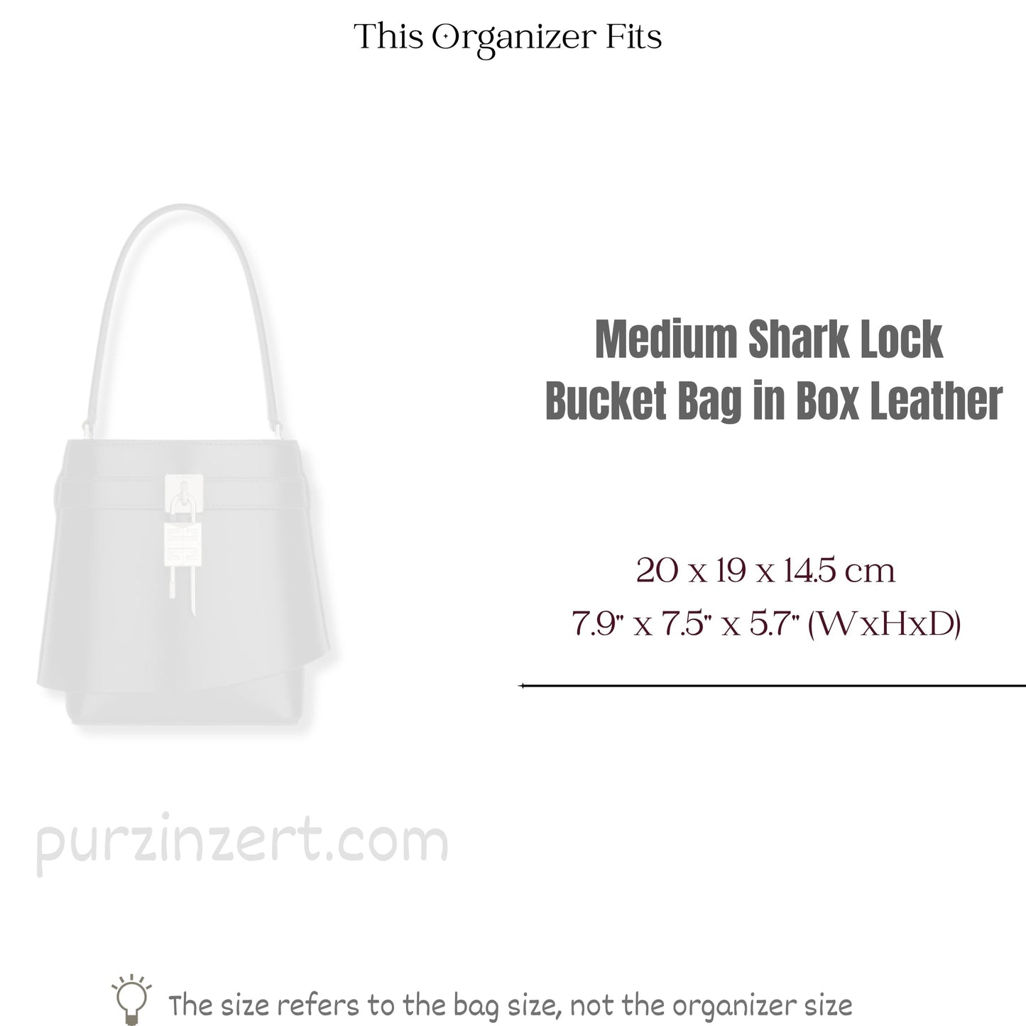 Bag Insert for (Givenchy, Medium Shark Lock bucket bag in Box leather) Organizer of Felt Fabric