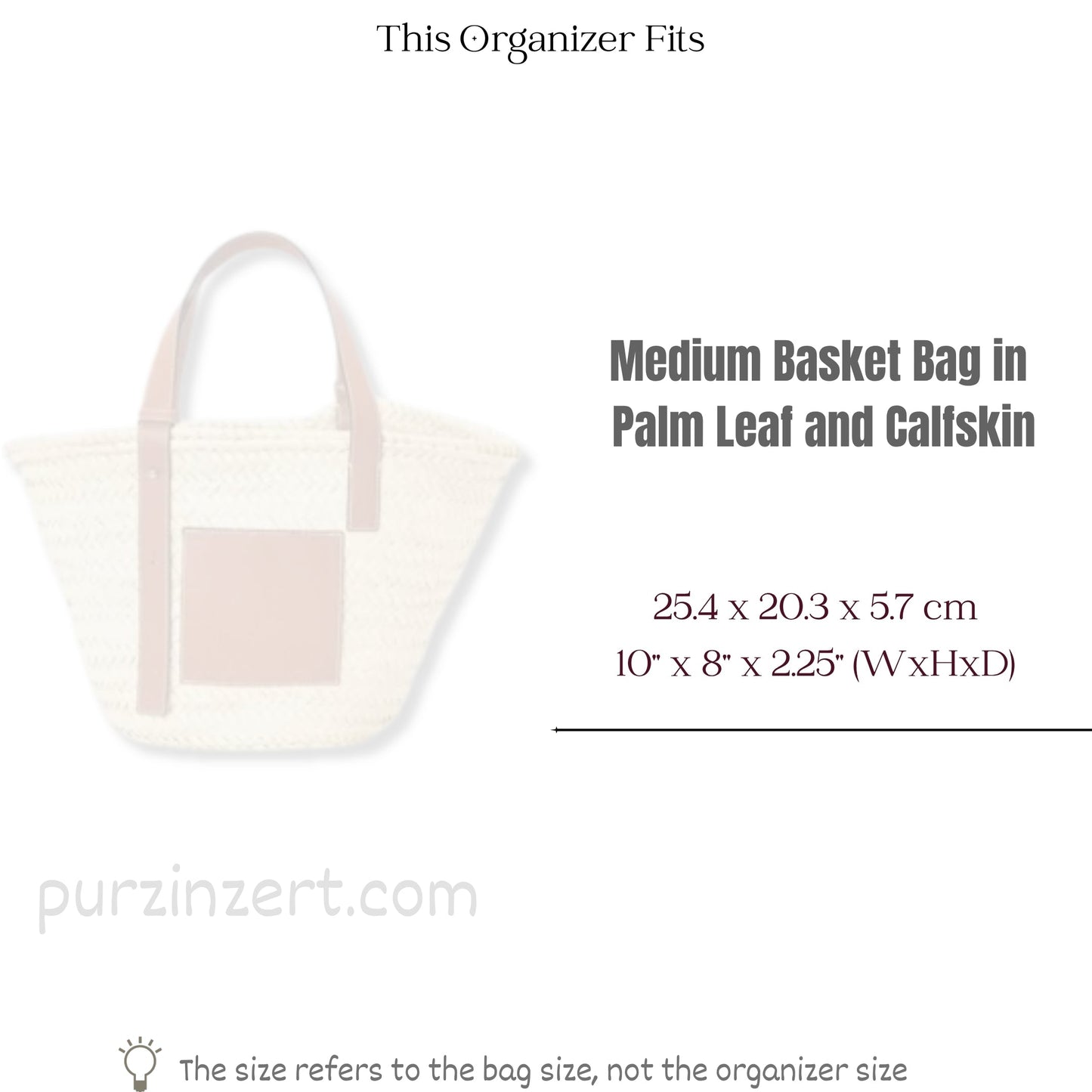 Bag Insert for (Loewe, Medium Basket bag in palm leaf and calfskin) Organizer of Nylon Fabric