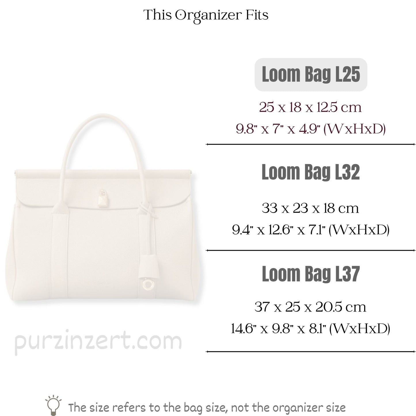 Bag Insert for (Loro Piana, Loom bag L25) Organizer of Felt Fabric