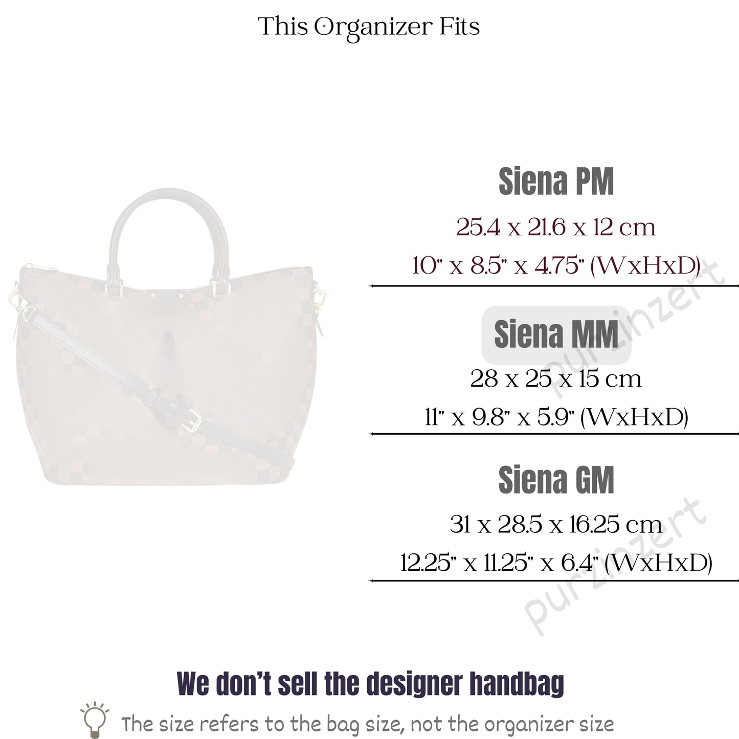 Bag Insert for (LV, Siena MM (Medium)) Organizer of Felt Fabric