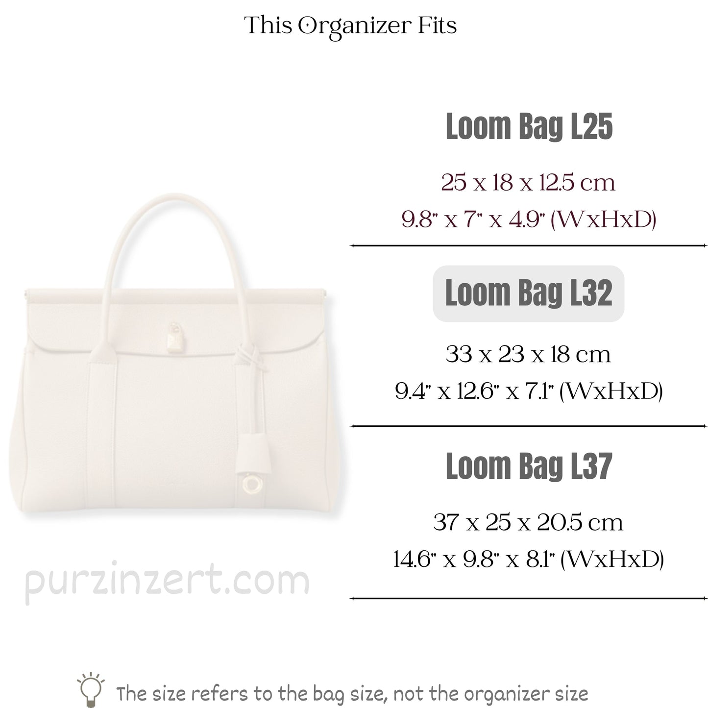 Bag Insert for (Loro Piana, Loom bag L32) Organizer of Felt Fabric