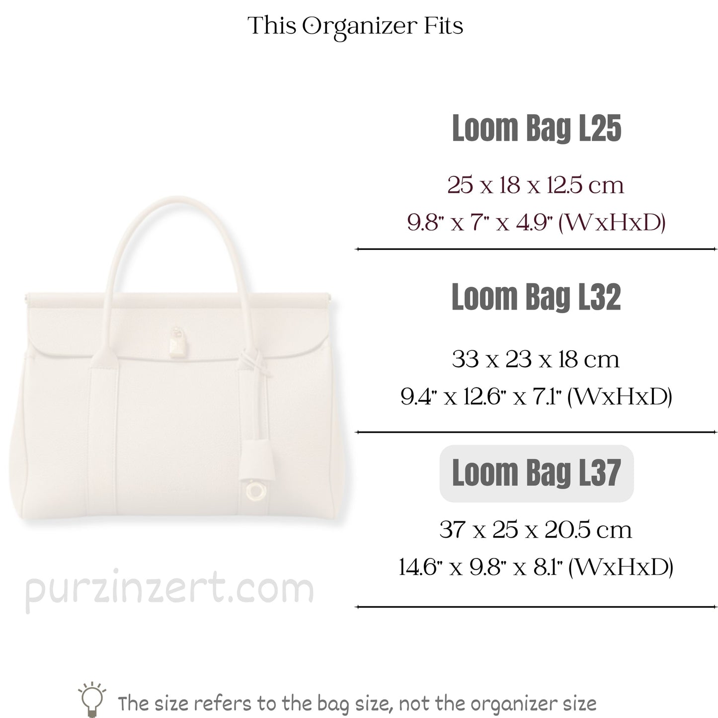 Bag Insert for (Loro Piana, Loom bag L37) Organizer of Felt Fabric