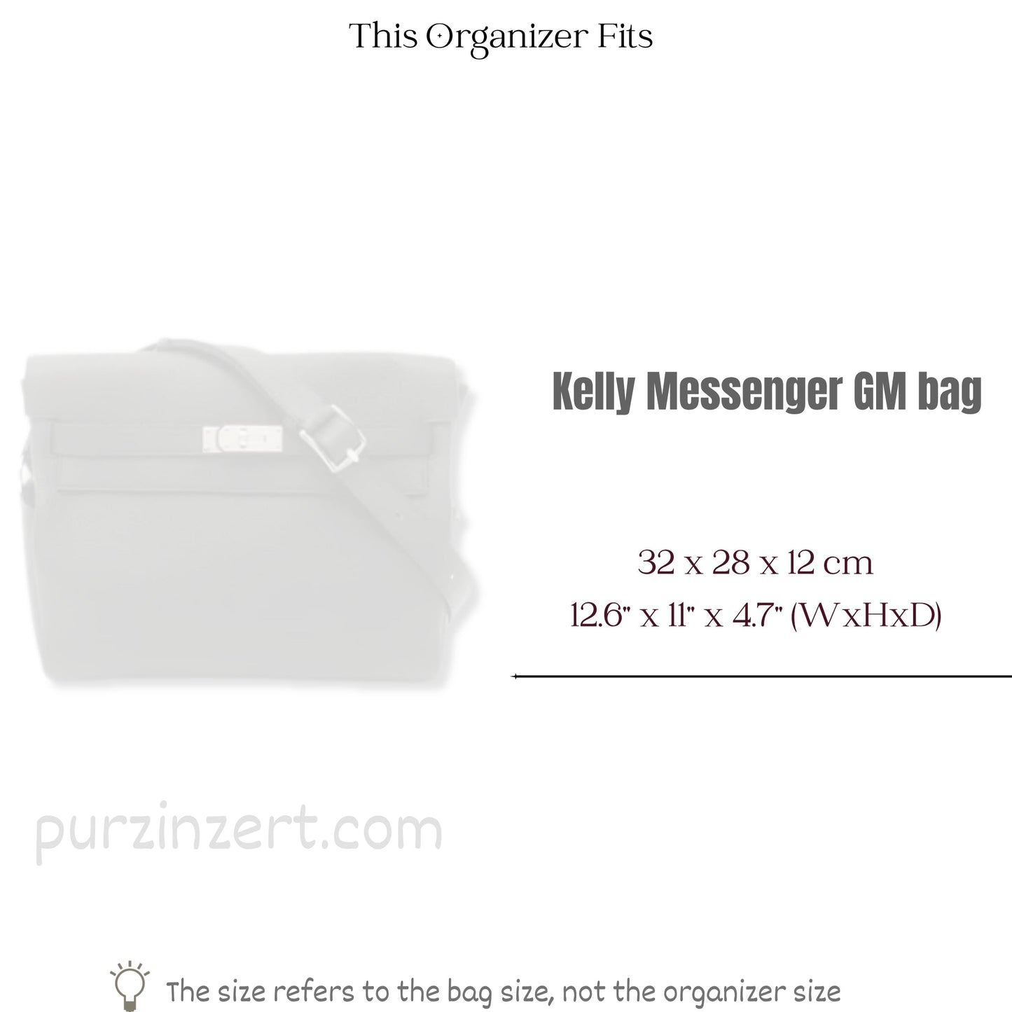 Bag Insert for (Hermes, Kelly Messenger GM bag) Organizer of Felt Fabric