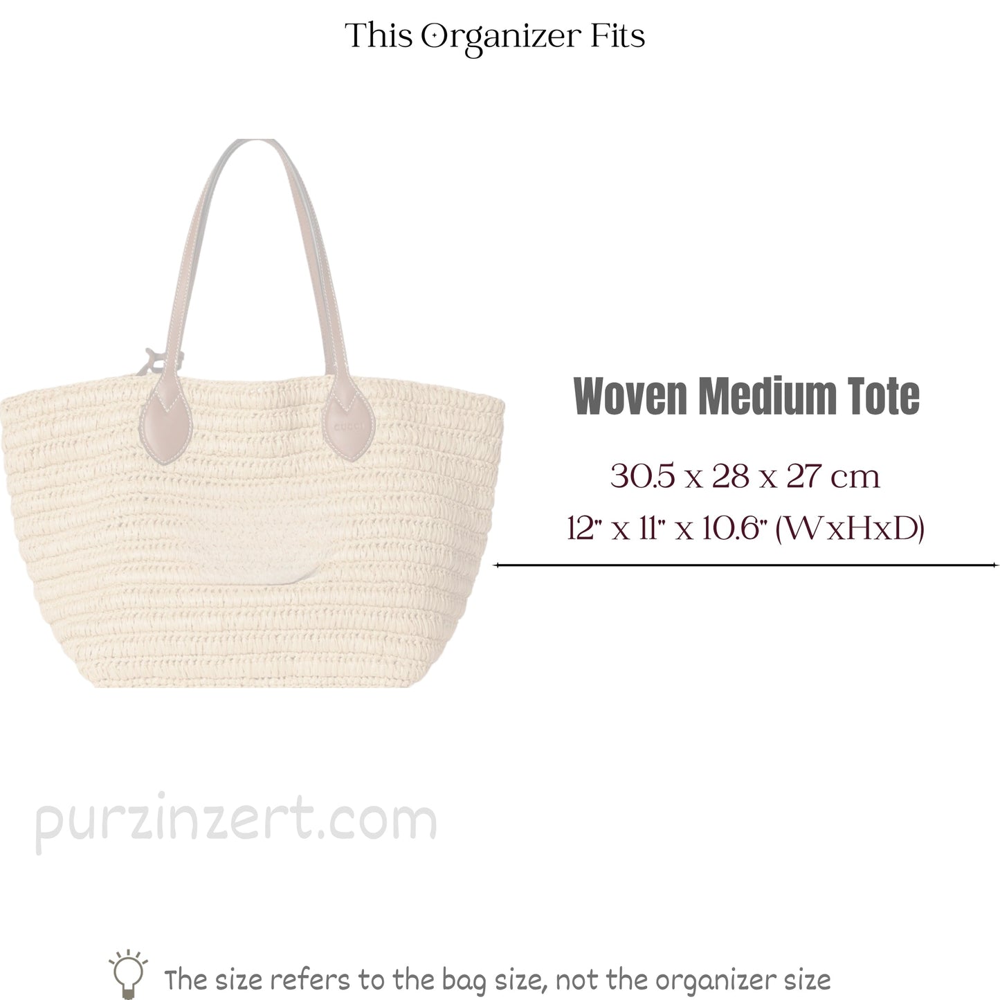 Bag Insert for (Gucci, Woven medium tote bag) Organizer of Felt Fabric