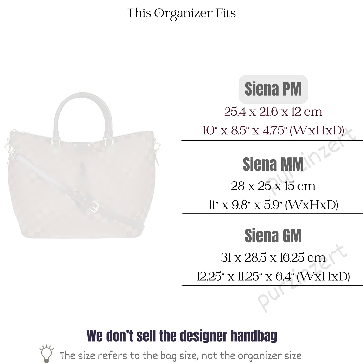 Bag Insert for (LV, Siena PM (Small)) Organizer of Felt Fabric