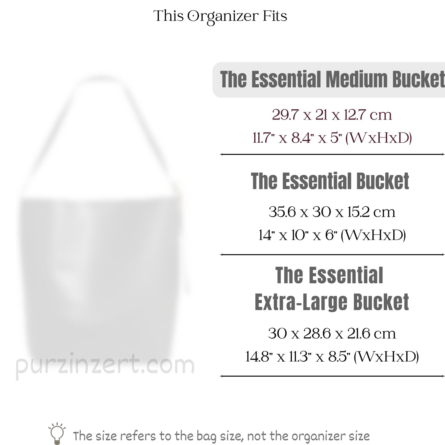 Bag Insert for (Madewell, Essential Medium Bucket) Organizer of Felt Fabric