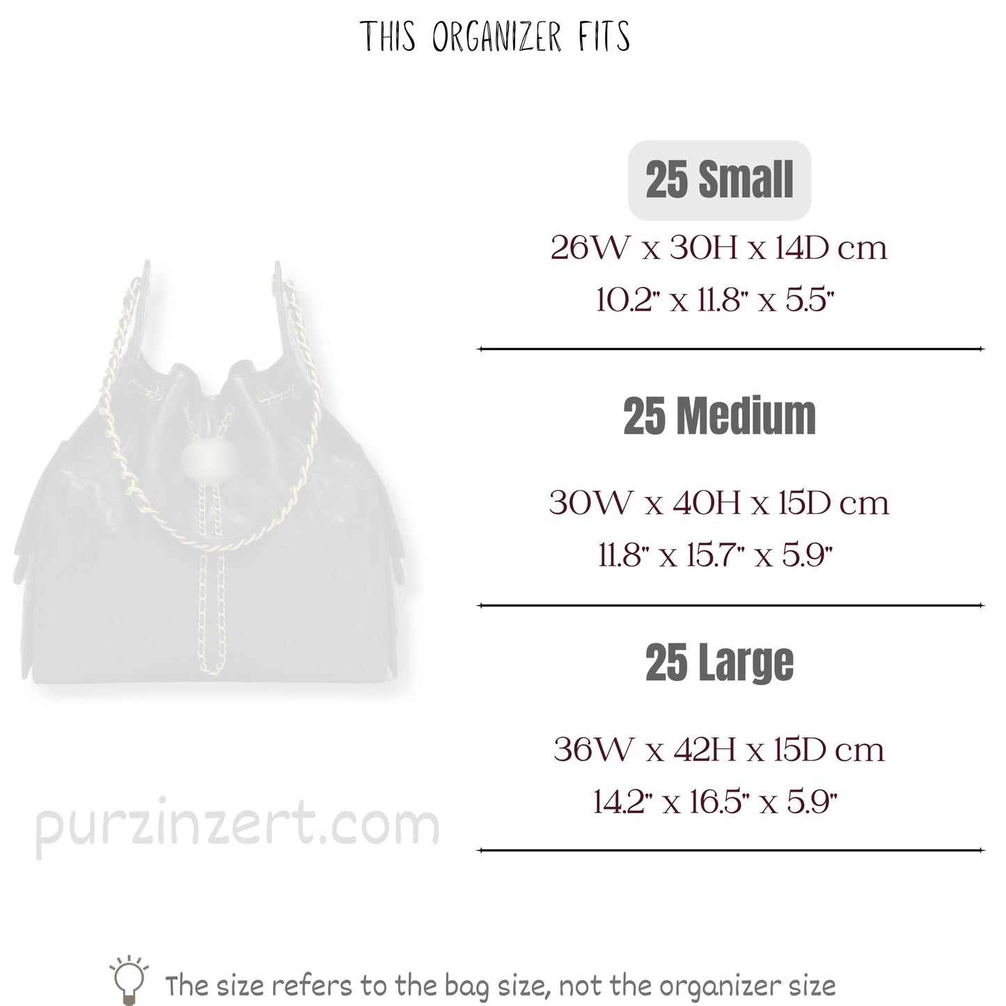 Bag Insert for (Chanel, 25 Small Handbag) Organizer of Felt Fabric