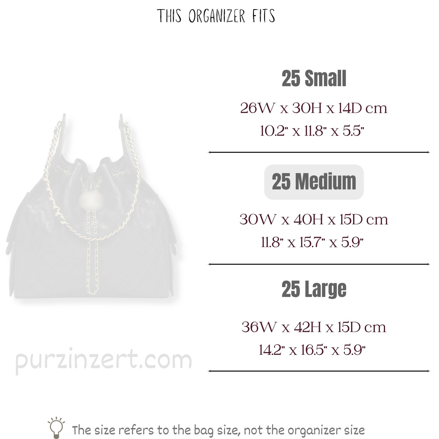 Bag Insert for (Chanel, 25 Medium Handbag) Organizer of Felt Fabric