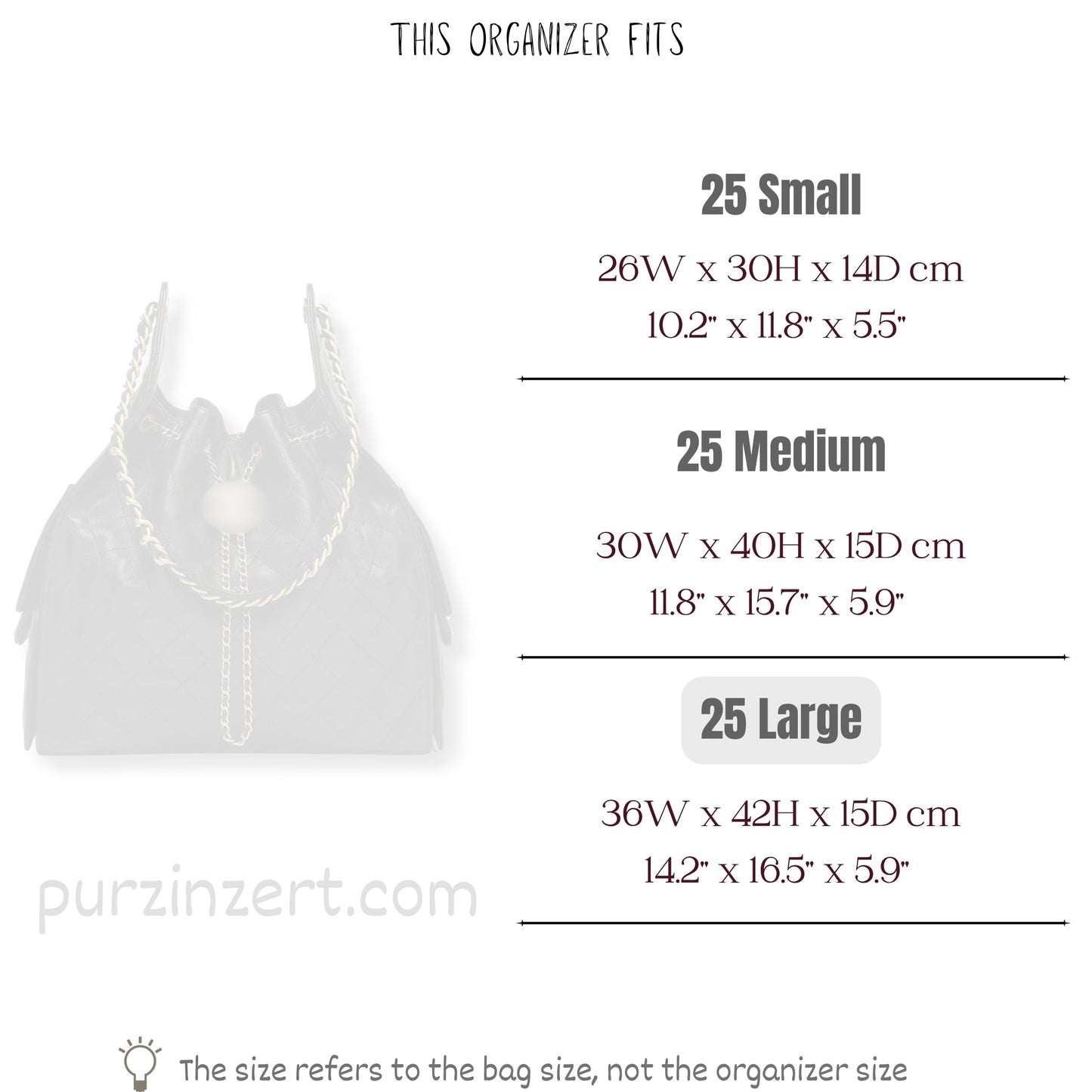 Bag Insert for (Chanel, 25 Large Handbag) Organizer of Felt Fabric