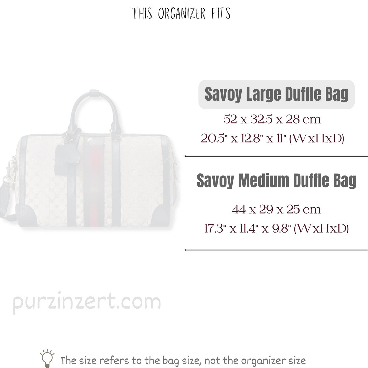 Bag Insert for (Gucci, Savoy large duffle bag) Organizer of Felt Fabric