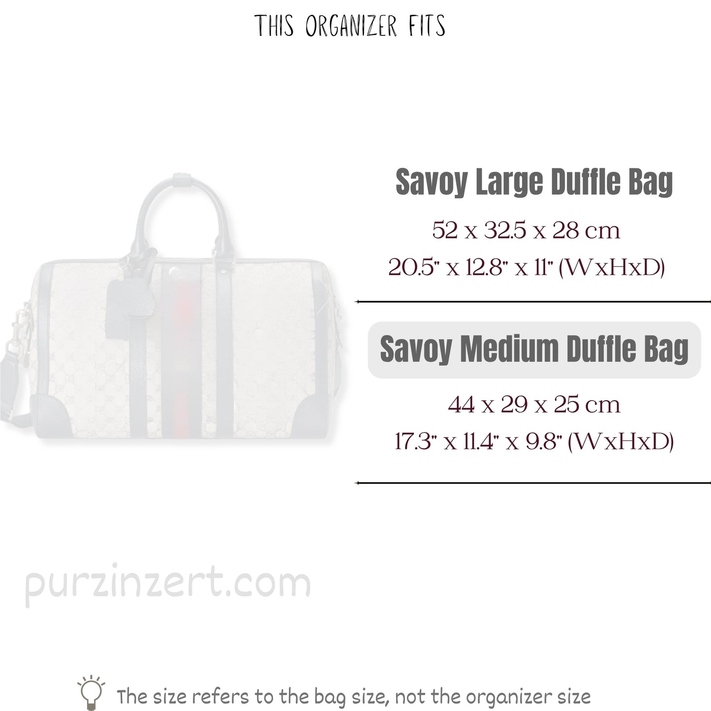 Bag Insert for (Gucci, Savoy medium duffle bag) Organizer of Felt Fabric