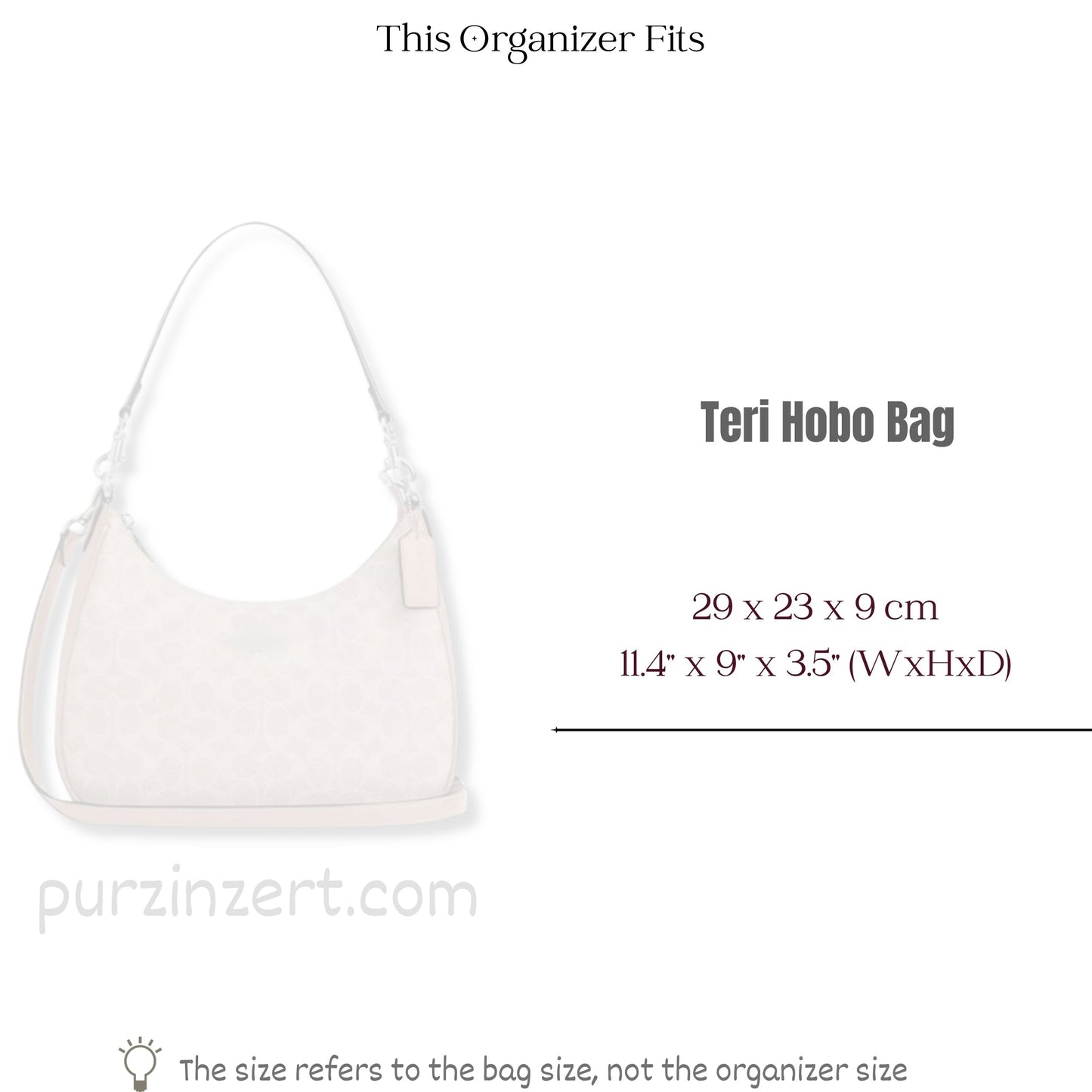 Bag Insert for (Coach, Teri Hobo Bag) Organizer of Felt Fabric