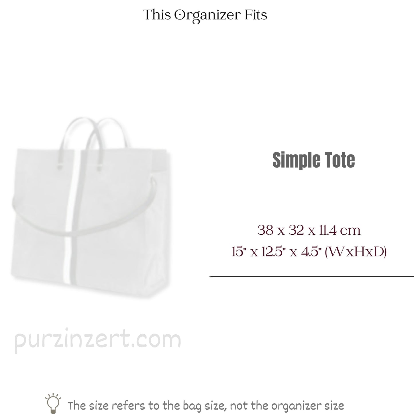 Bag Insert for (Clare V., Simple Tote) Organizer of Felt Fabric