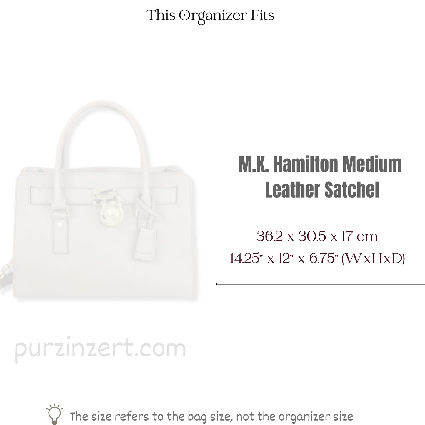 Bag Insert for (Michael Kors, Hamilton Medium Leather Satchel) Organizer of Silk Fabric