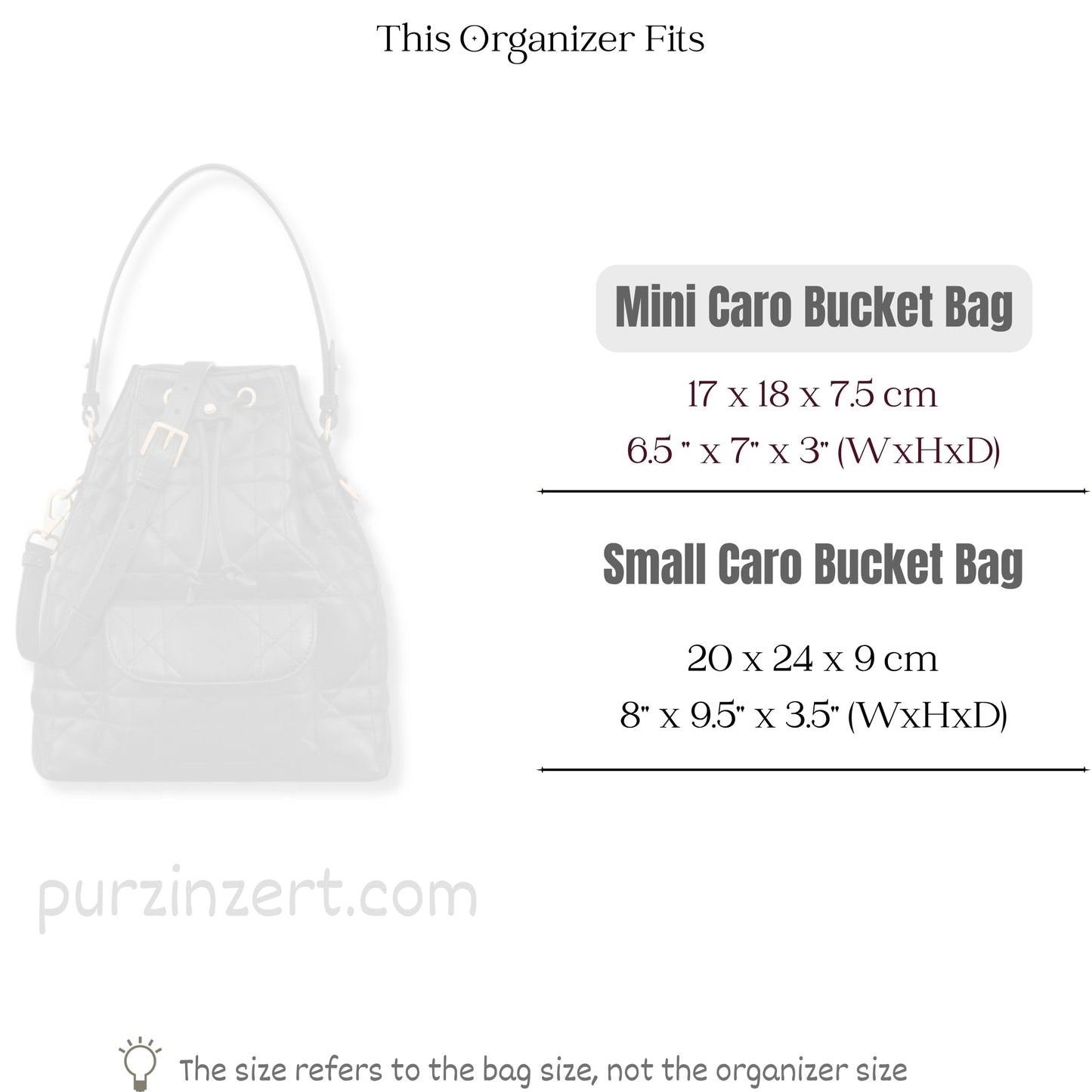Bag Insert for (Dior, Mini Caro Bucket Bag) Organizer of Silk Fabric