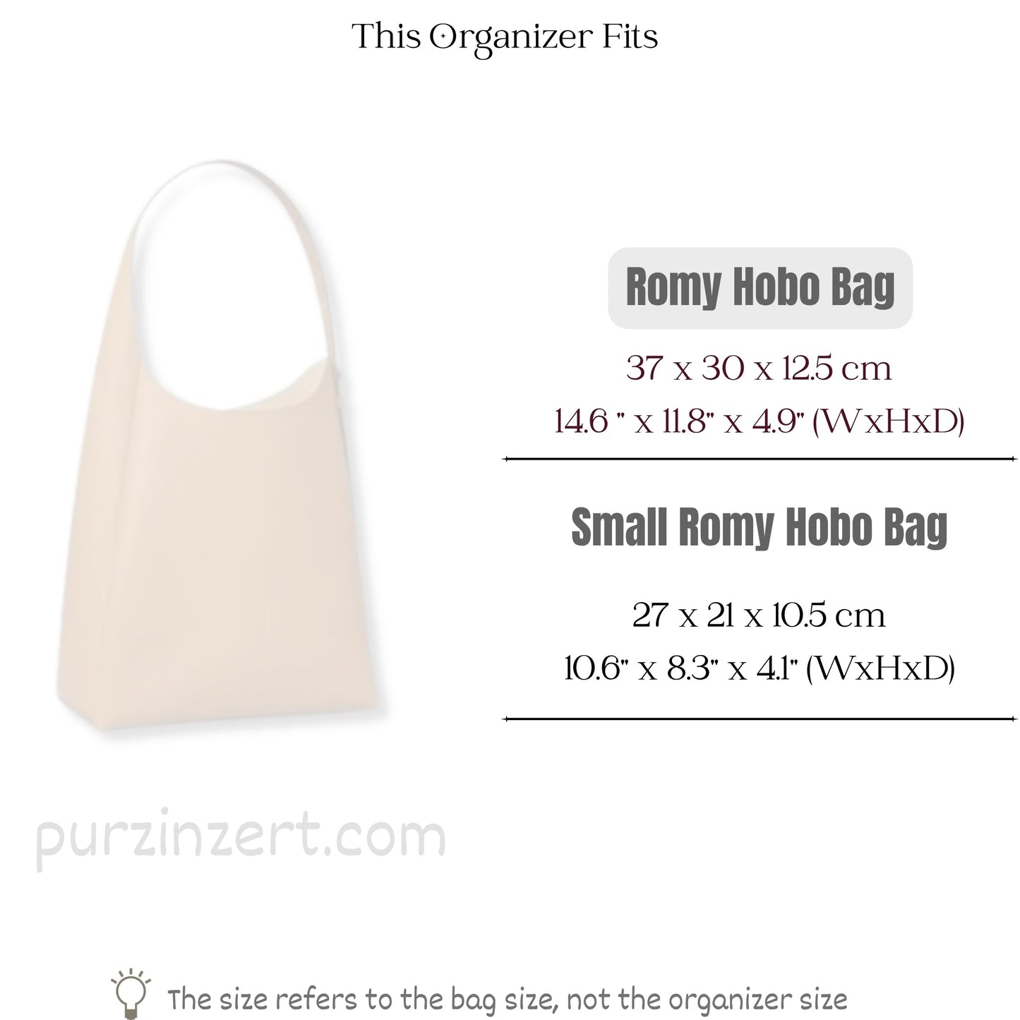 Bag Insert for (Tory Burch, Romy Hobo Bag) Organizer of Felt Fabric