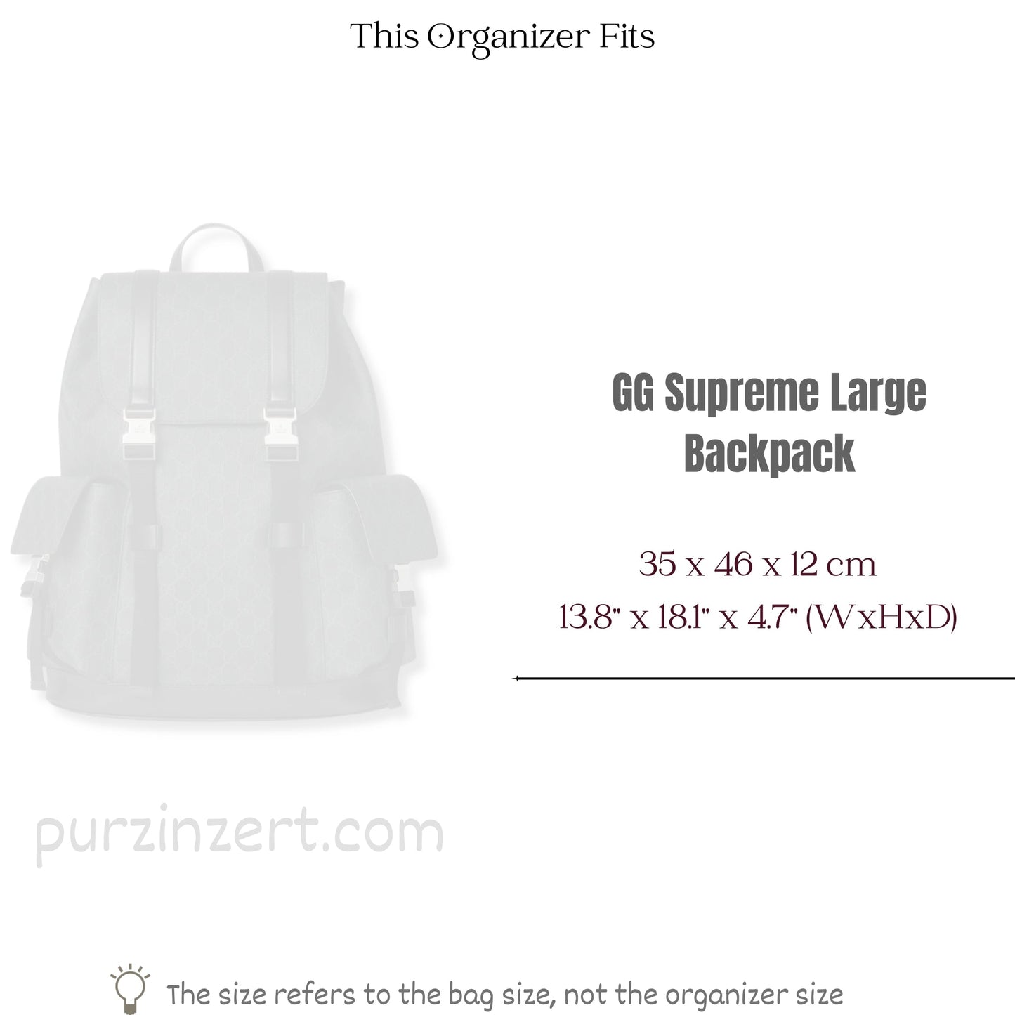 Bag Insert for (Gucci, GG Supreme Large Backpack) Organizer of Felt Fabric
