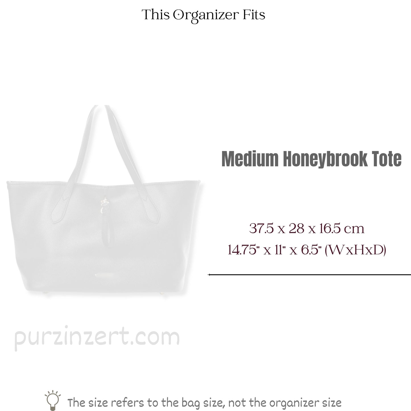 Bag Insert for (Burberry, Medium Honeybrook Tote) Organizer of Nylon Fabric
