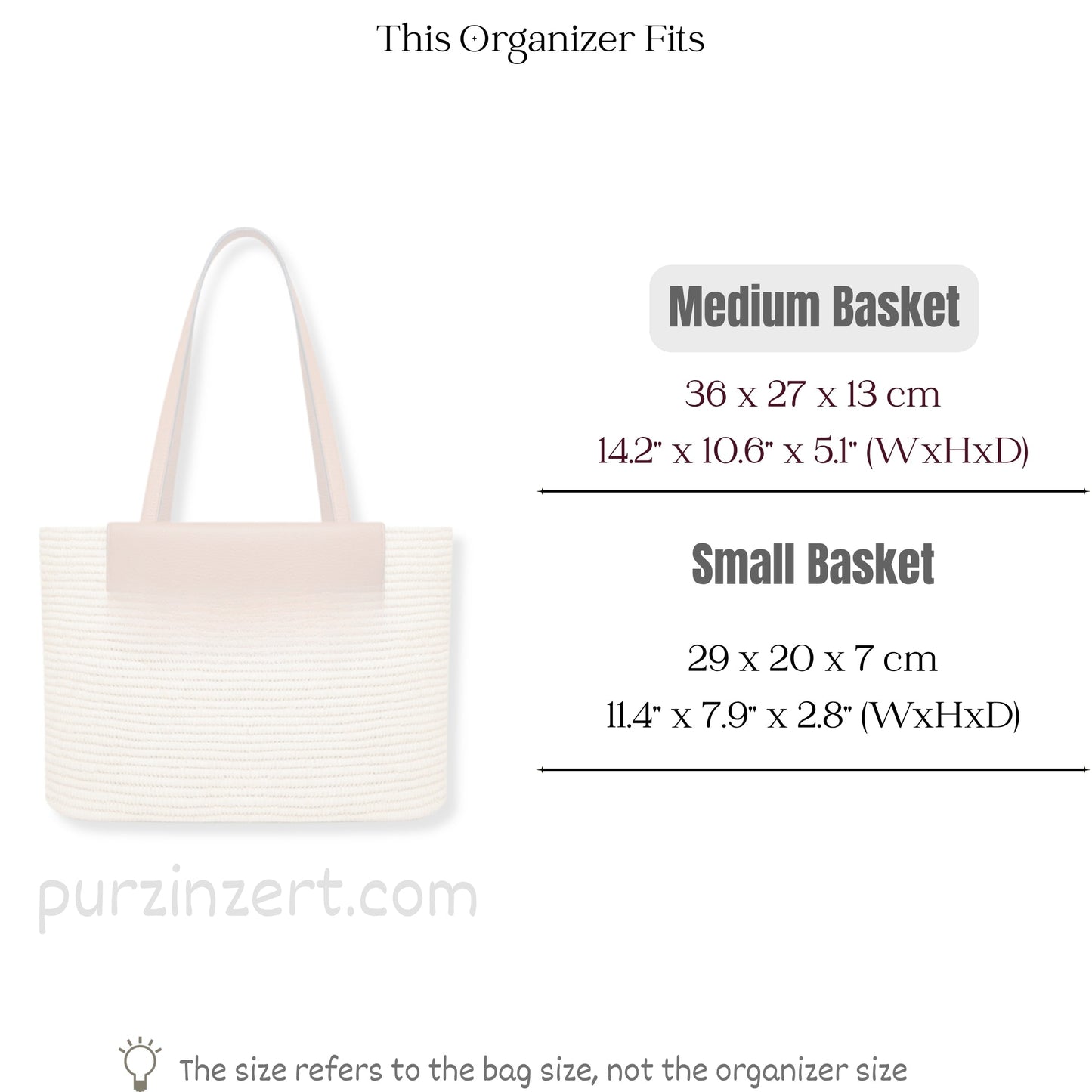 Bag Insert for (Strathberry, Medium Basket) Organizer of Nylon Fabric
