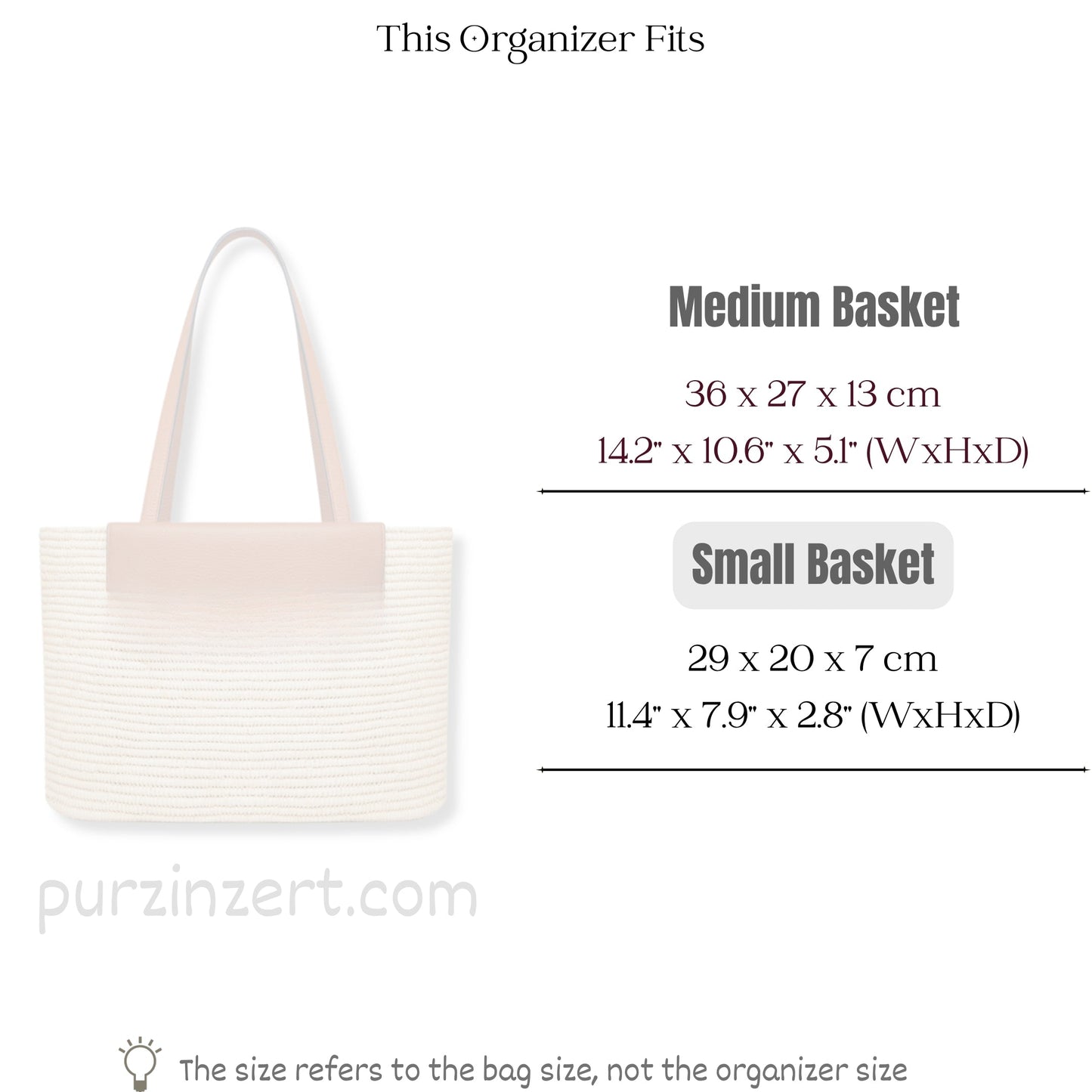 Bag Insert for (Strathberry, Small Basket) Organizer of Silk Fabric