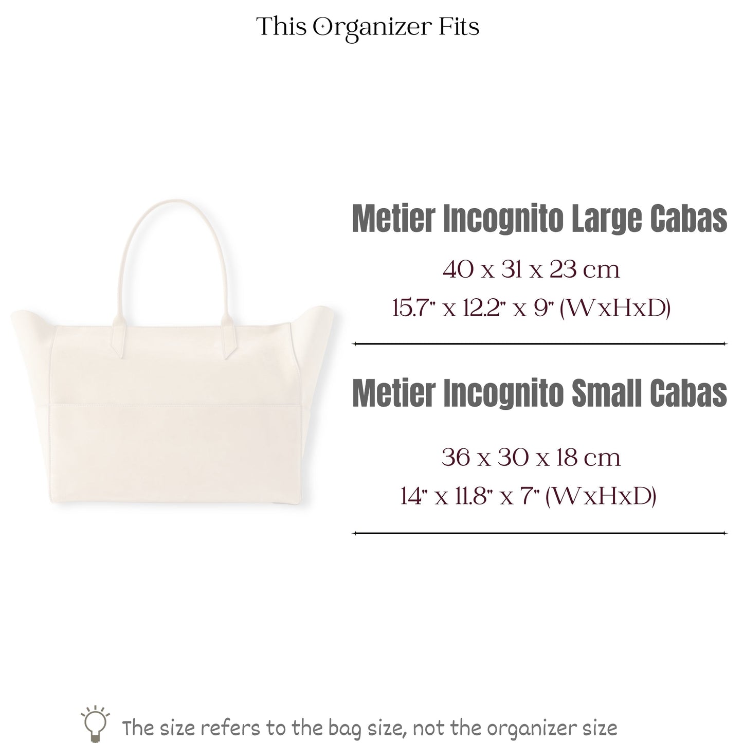 Bag Insert for (Metier, Incognito Small Cabas) Organizer of Nylon Fabric