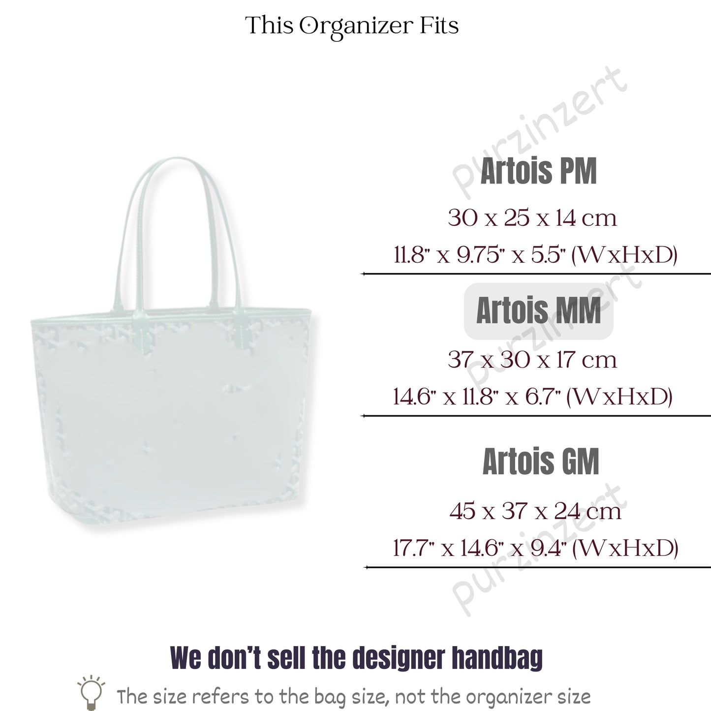 Bag Insert for (Goyard, Artois MM (Medium)) Organizer of Felt Fabric