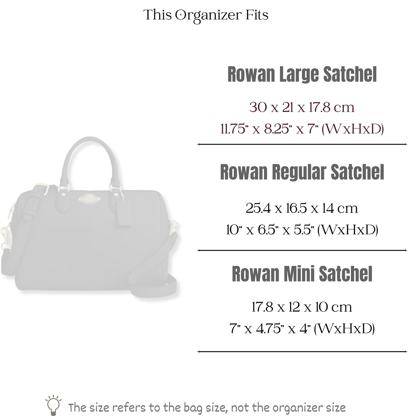 Bag Insert for (Coach, Rowan Mini Satchel) Organizer of Silk Fabric