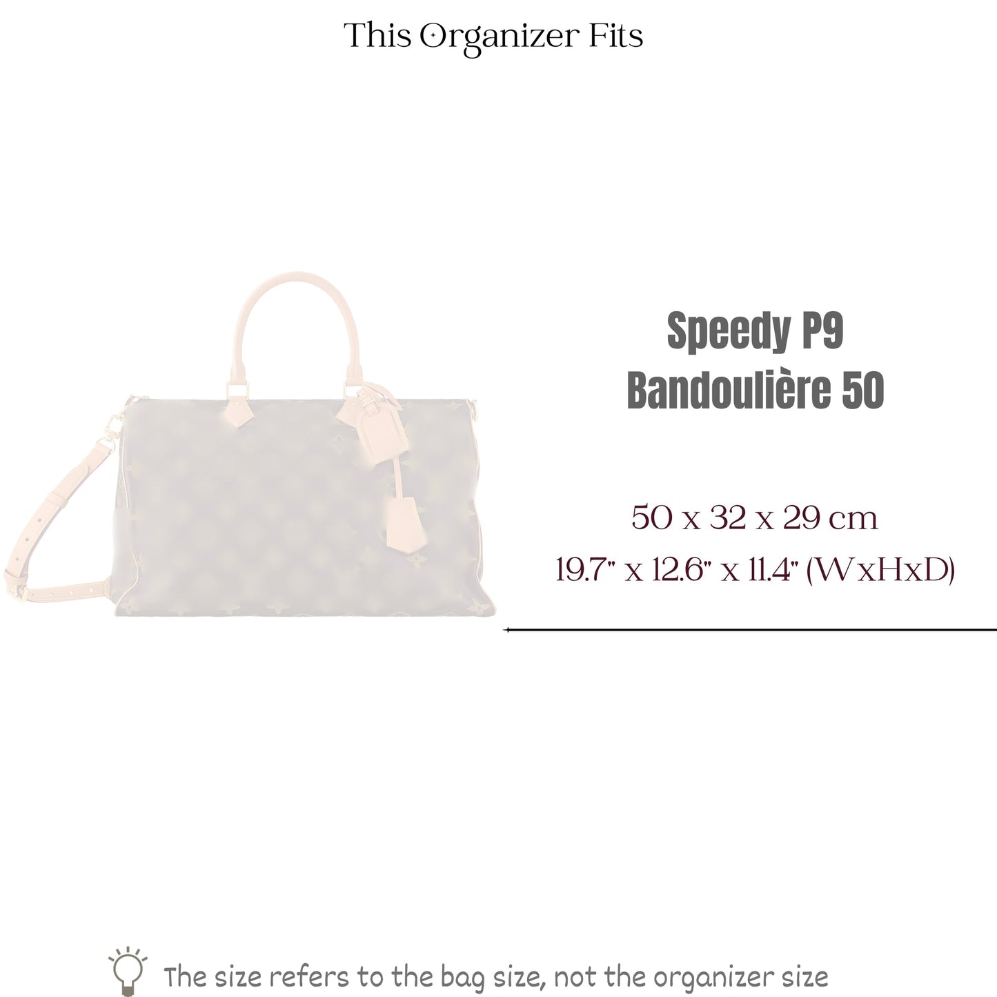 Bag Insert for (LV, Speedy P9 Bandouliere 50) Organizer of Felt Fabric