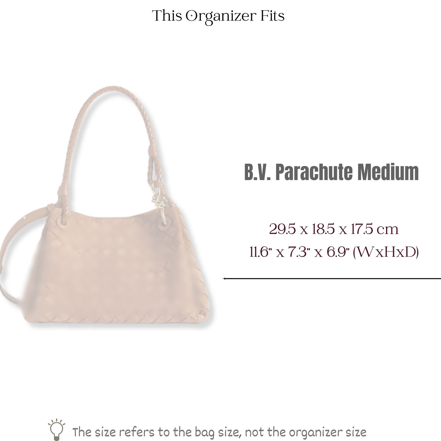 Bag Insert for (Bottega Veneta, Parachute Medium) Organizer of Silk Fabric