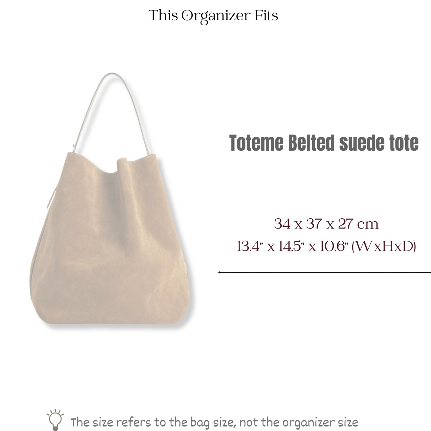 Bag Insert for (Toteme, Belted suede tote) Organizer of Silk Fabric
