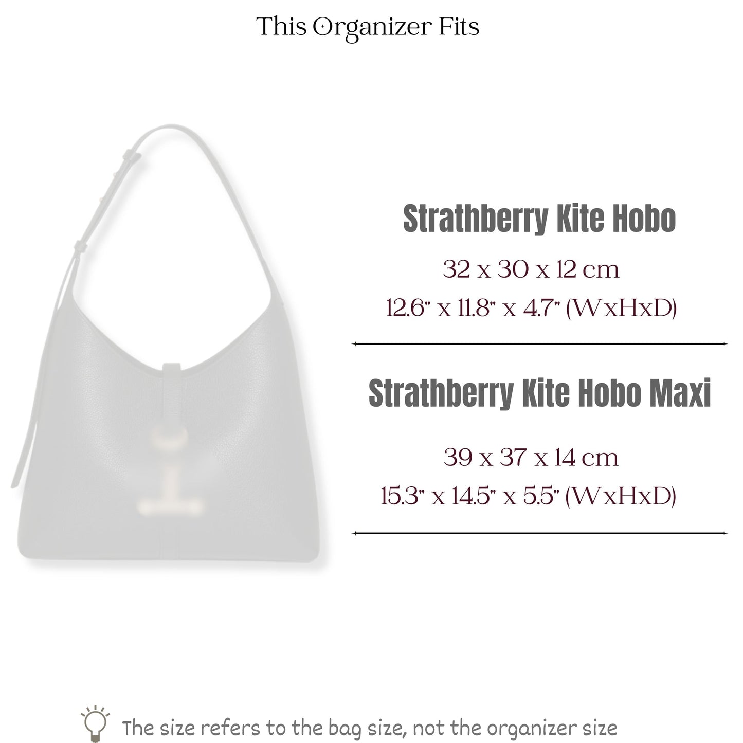 Bag Insert for (Strathberry, Kite Hobo) Organizer of Felt Fabric